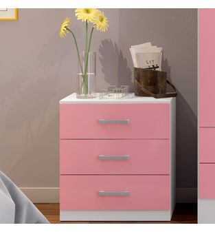 Cómoda Cajonera JuvENIL Bertolini 1316 3 Cajones Blanco Rosa