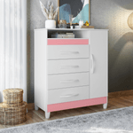 Cómoda Cajonera Bertolini Turquesa 4 cajones 1 puerta 2 nichos Blanco