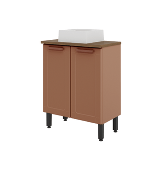 Mueble Gabinete para Baño Bertolini 8004 de piso con 2 puertas Terracota con Lavabo