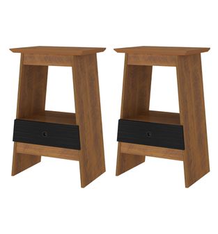 Set 2 Mesas Laterales Bertolini Eden Pino Negro con Cajón