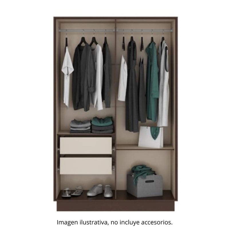 Interior de closet de madera con perchero y 2 cajones 1136 chocolate