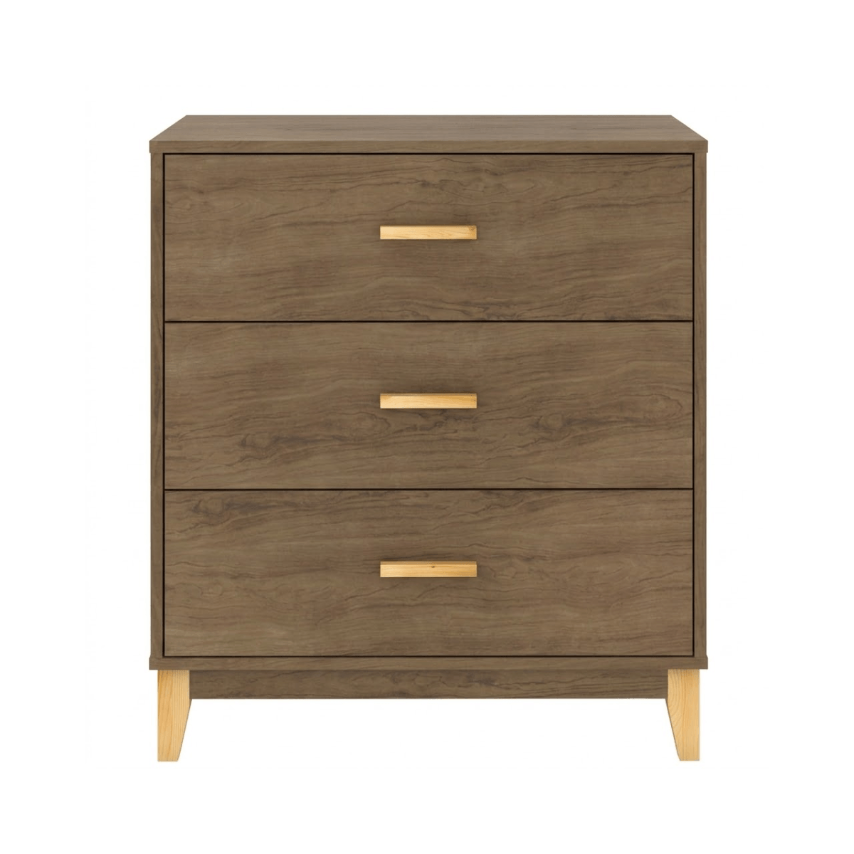 Cómoda Cajonera de Madera MDP Bertolini LE 6008 Chifonier con 3 Cajones para Recámara Color Freijo