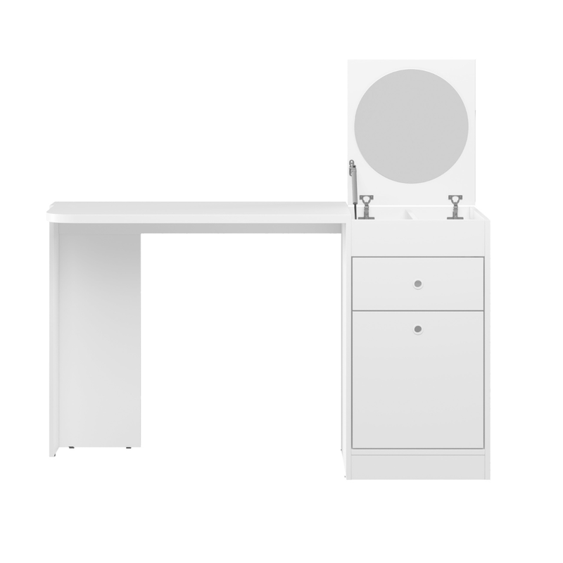Tocador vanity Bertolini Deseo con espejo redondo color Blanco
