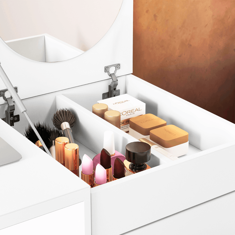 Tocador de madera moderno para mujer en recámara estilo contemporáneo Blanco