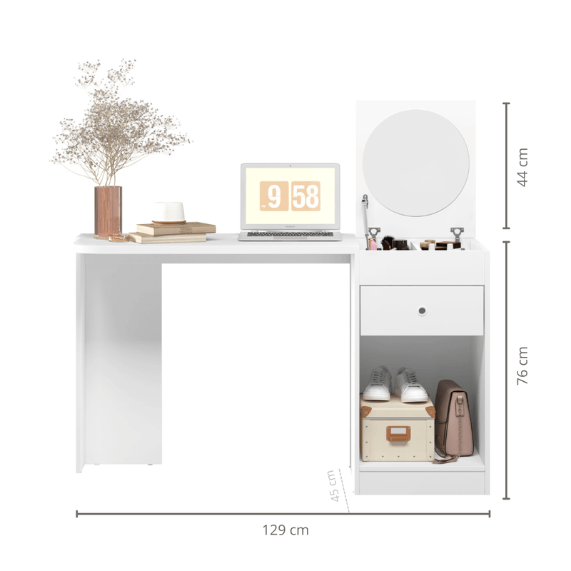 Tocador pequeño con puerta basculante y pistón de gas color Blanco