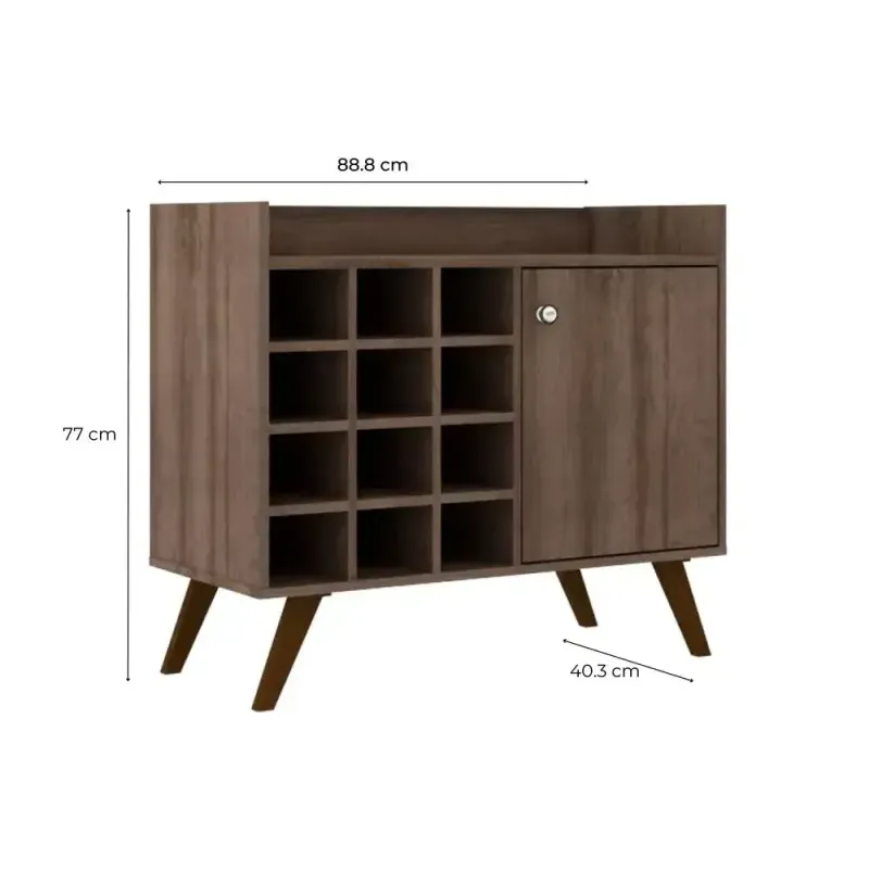 Medidas Mueble Bar Retro Bertolini RT 3111 Botellero con 12 nichos color Rústico