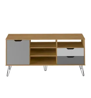 Mueble para TV de Hasta 60 Pulgadas Bertolini Estocolmo Mesa Centro de Entretenimiento con 2 cajones, 1 Pueta y 3 Niveles color Roble Grafito