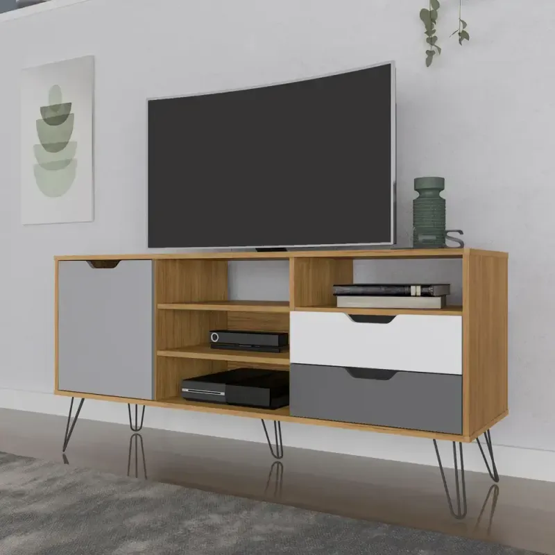 Mesa para TV de Hasta 60 Pulgadas Bertolini Estocolmo color Roble Grafito