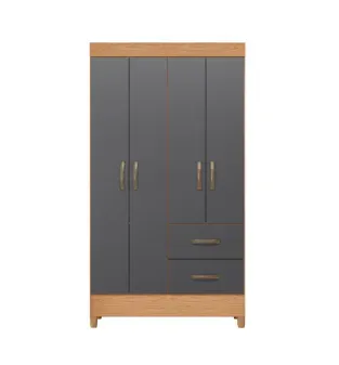 BERTOLINI Ropero Armable Madera MDP Movyli Mueble para Colgar Ropa 4 Puertas 2 Cajones Color Freijo con Gris