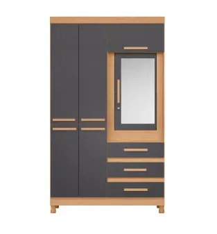 BERTOLINI Ropero Clóset de Madera MDP con Espejo Moderno Fusion 4 Puertas y 3 Cajones Gris