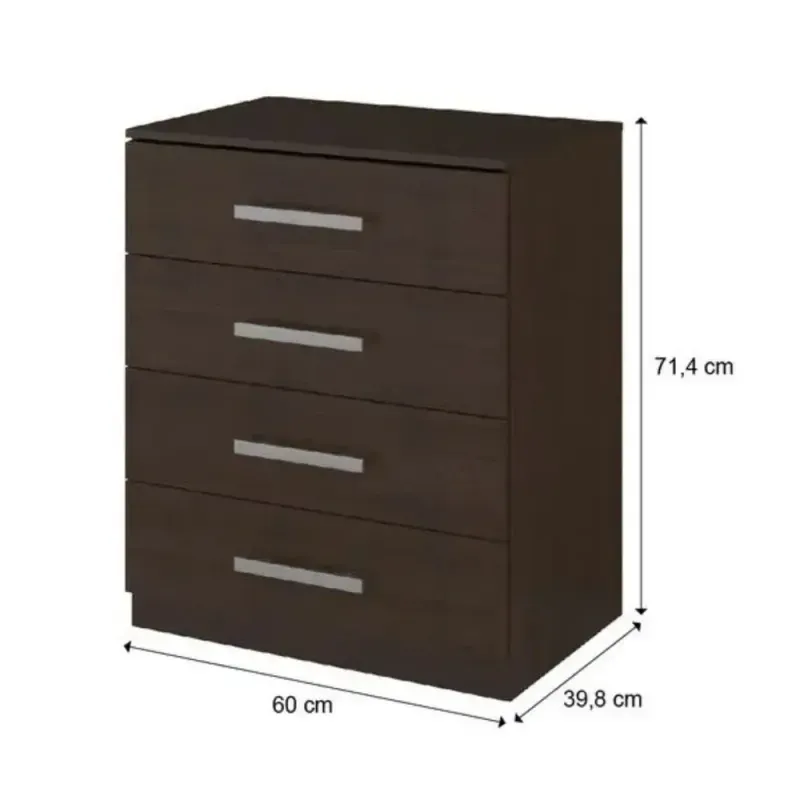 Medidas Cómodas para dormitorio modernas con jaladeras metálicas Bertolini 565 chocolate