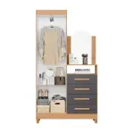 Cómoda Cajonera con espejo y barra para colgar ropa chifonier estilo industrial moderno New Capri Freijo Gris