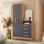 Cómoda Cajonera para Recámara para dormitorio con espejo integrado Bertolini México New Capri Freijo Gris