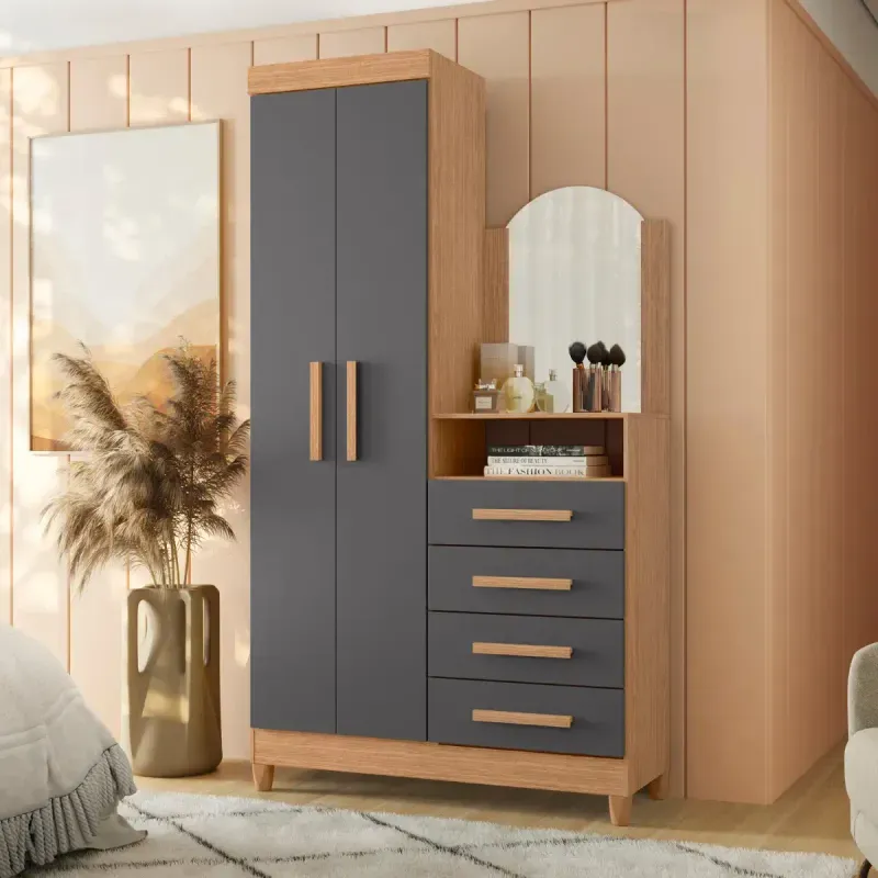 Cómoda Cajonera para Recámara para dormitorio con espejo integrado Bertolini México New Capri Freijo Gris
