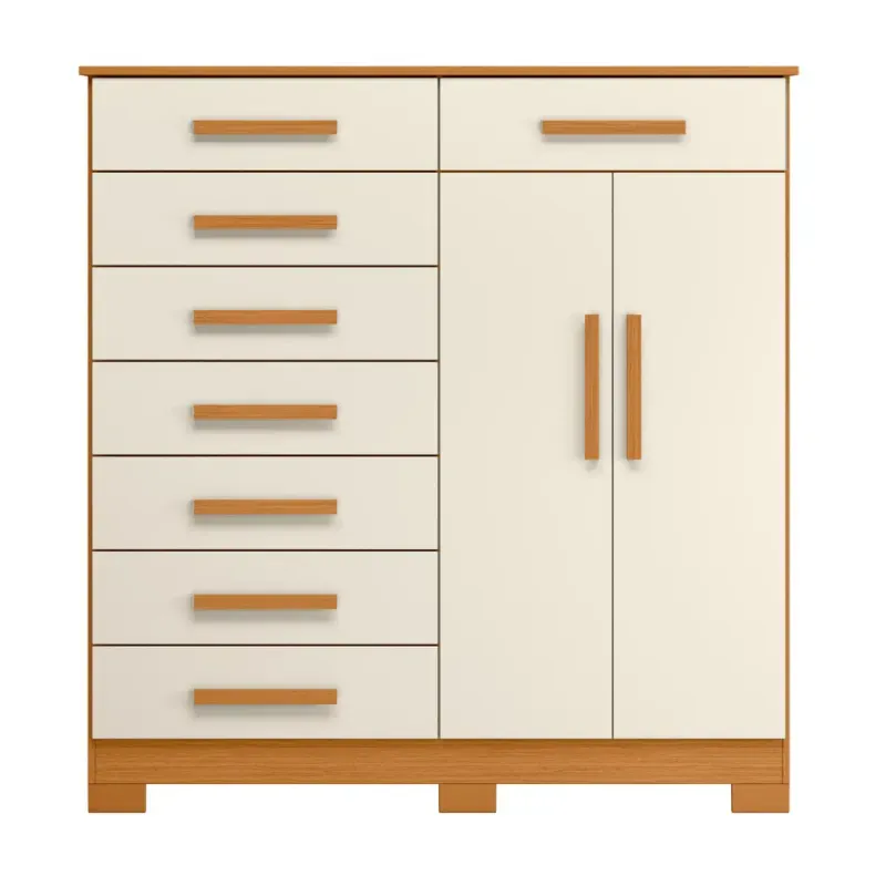 Cómoda Cajonera Moderna Bertolini Verona con 8 cajones 2 puertas color Cinamomo y off White