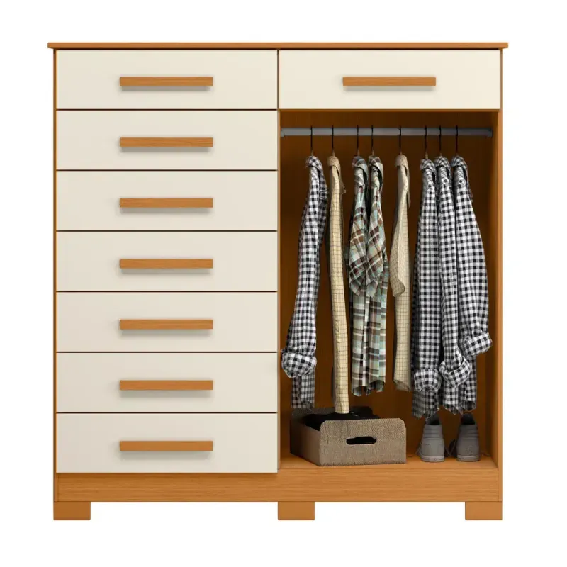 Cómoda de Madera Bertolini Verona con 8 cajones 2 puertas color Cinamomo y off White