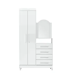 BERTOLINI Cómoda Cajonera Con Espejo New Capri con 4 cajones Y Barra para Colgar Ropa Color Blanco