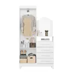 Cómoda Cajonera con espejo y barra para colgar ropa chifonier estilo industrial moderno New Capri Blanco