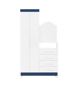 BERTOLINI Cómoda Cajonera Con Espejo New Capri con 4 cajones y Barra para Colgar Ropa Color Blanco y Azul