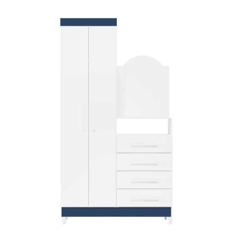 Cómoda cajonera con espejo New Capri color Blanco Azul Bertolini