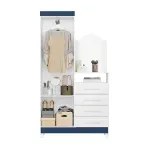 Cómoda con espejo y barra para colgar ropa chifonier estilo industrial moderno New Capri Blanco Azul