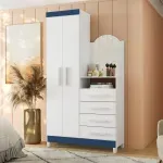 Cómoda Cajonera Blanco con Azul para dormitorio con espejo integrado Bertolini México New Capri