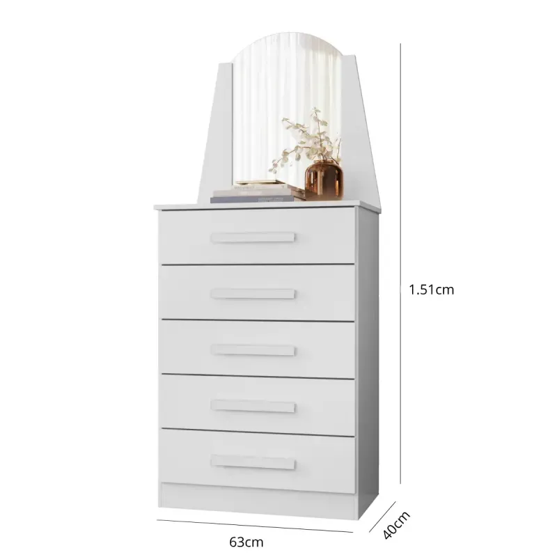 Cajonera de Madera con 5 cajones y espejo New Veneza Blanco