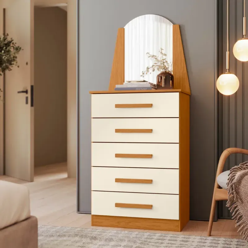 Cómoda de madera con espejo New Veneza Cinamomo Off White