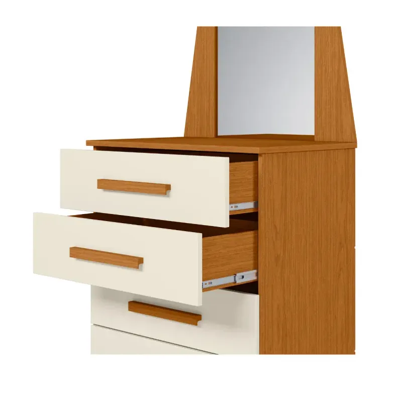 Cómoda Cajonera Moderna con 5 cajones y espejo New Veneza Cinamomo Off White