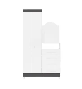 BERTOLINI Cómoda Cajonera Con Espejo New Capri con 4 cajones Y Barra para Colgar Ropa Color Blanco y Gris