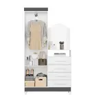 Cómoda con espejo y barra para colgar ropa chifonier estilo industrial moderno New Capri Blanco Gris