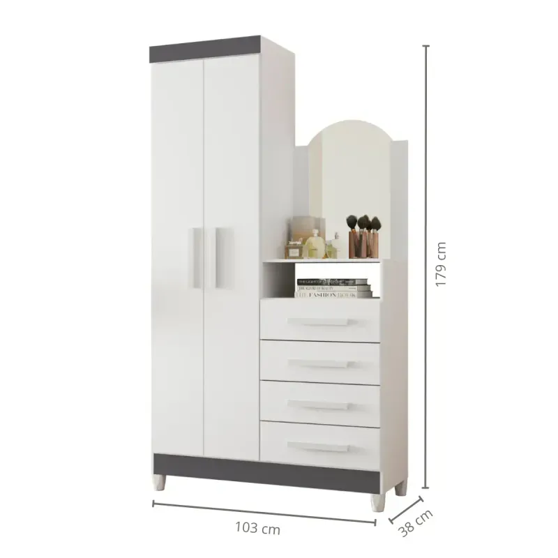 Cajonera armario de madera MDP muebles cajoneras para ropa baratos y resistentes Bertolini New Capri Blanco Gris