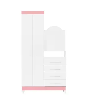 BERTOLINI Cómoda Cajonera Con Espejo New Capri con 4 cajones Y Barra para Colgar Ropa Color blanco y rosa