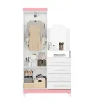 Cómoda con espejo y barra para colgar ropa chifonier estilo industrial moderno New Capri Blanco Rosa