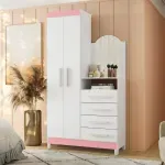 Cómoda Cajonera Blanco con Rosa para dormitorio con espejo integrado Bertolini México New Capri