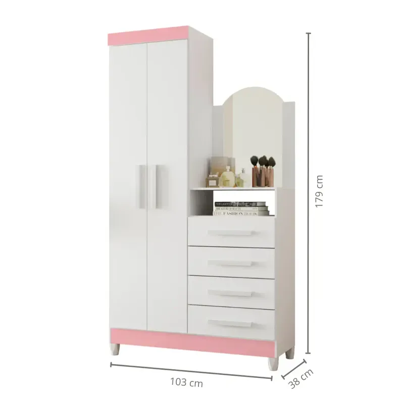 Cajonera armario de madera MDP muebles cajoneras para ropa baratos y resistentes Bertolini New Capri Blanco Rosa
