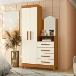 Cómoda Cajonera Cinamomo Off White para dormitorio con espejo integrado Bertolini New Capri