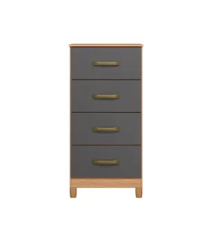 Cómoda Cajonera de Madera Bertolini Movyli Chifonier Moderno con 4 cajones color Freijo y Gris
