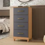 Cómoda para recámara moderna Bertolini Movyli cajonera con espejo decorativo gris y freijo