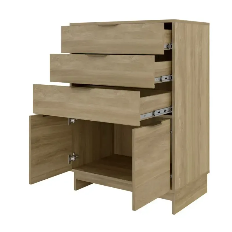 Mueble cajonera con 2 puertas abatibles para dormitorio 1112 Noce