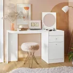 Espejo redondo de tocador vanity moderno color Blanco Bertolini