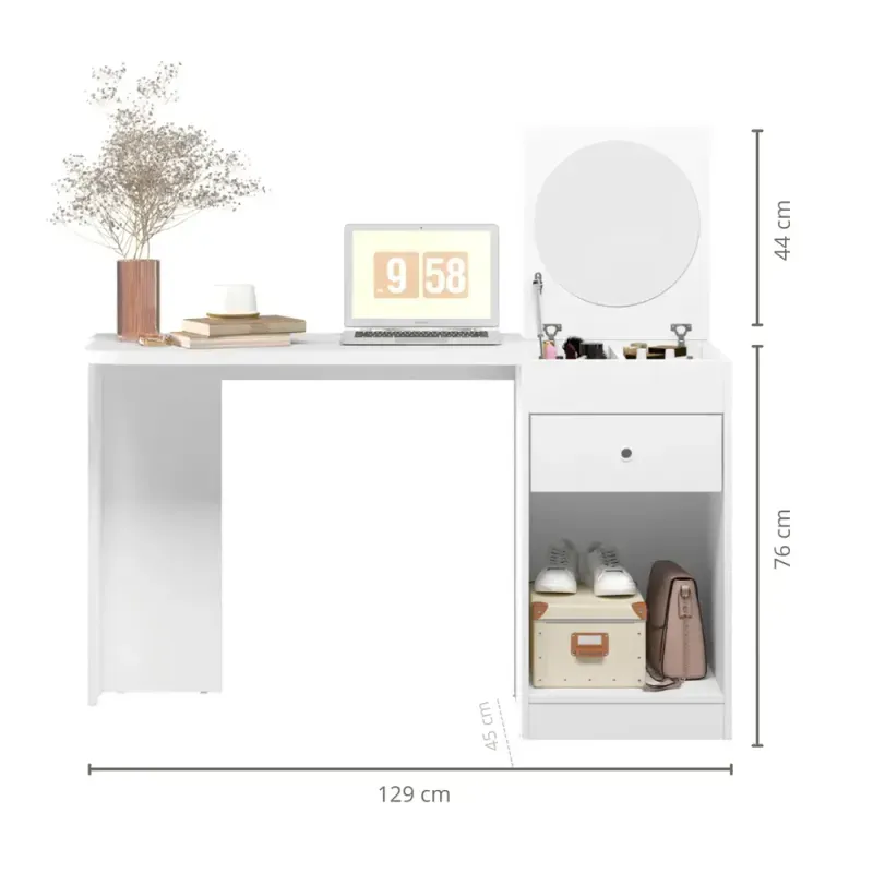 Tocador pequeño con puerta basculante y pistón de gas color Blanco