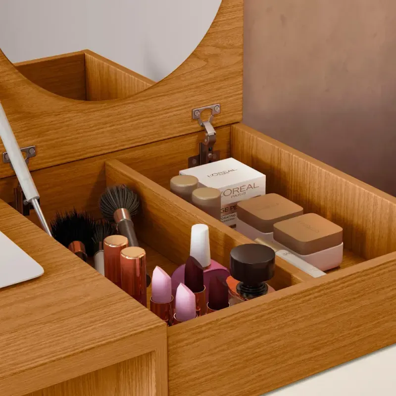 Tocador de madera moderno para mujer en recámara estilo contemporáneo cinamomo