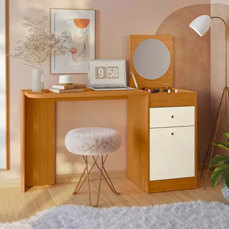 Espejo redondo de tocador vanity moderno color cinamomo Bertolini