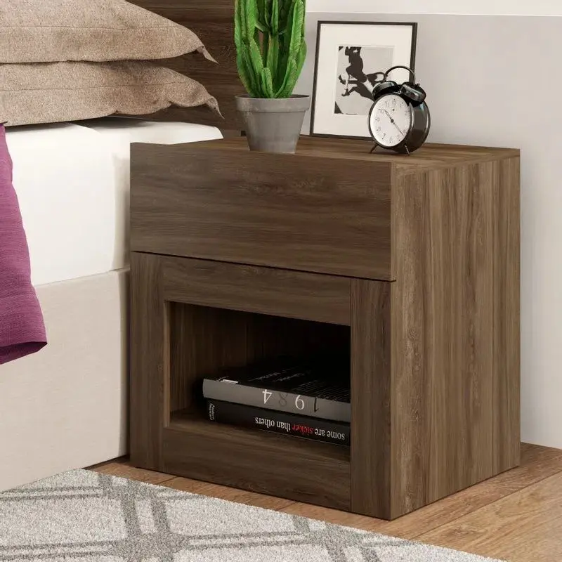 Buró Mesita de Noche de Madera MDP Bertolini 567 con 1 Cajón y 1 nicho Legno