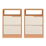 Set de 2 Burós Mesas de Noche de Madera MDP Bertolini Sole 2 Cajones Con Jaladeras de Metal  Freijo Off White