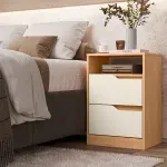 Set de 2 Mesas de Noche de Madera MDP Bertolini Sole 2 Cajones Con Jaladeras de Metal  Freijo Off White