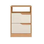 Set de Burós Mesas de Noche de Madera MDP Bertolini Sole 2 Cajones Con Jaladeras de Metal  Freijo Off White