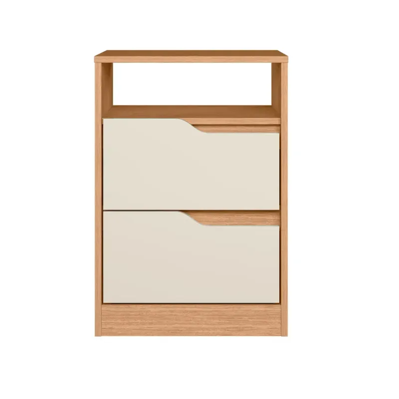 Set de Burós Mesas de Noche de Madera MDP Bertolini Sole 2 Cajones Con Jaladeras de Metal  Freijo Off White
