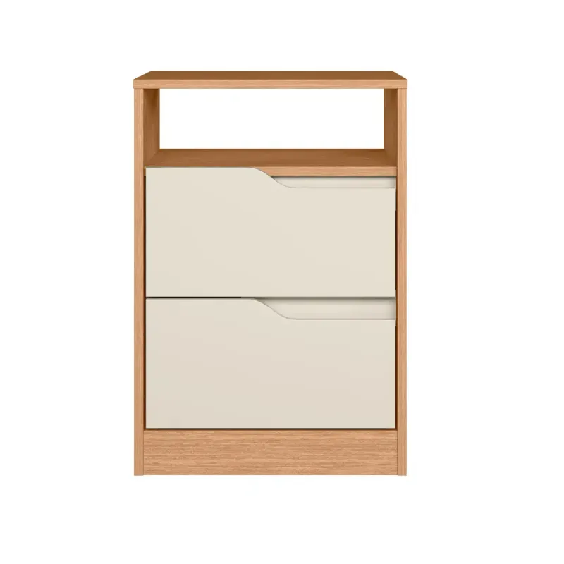 Set de Mesas de Noche de Madera MDP Bertolini Sole 2 Cajones Con Jaladeras de Metal  Freijo Off White